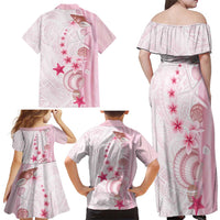 Pink Plumeria Sea Shell Family Matching Off Shoulder Maxi Dress and Hawaiian Shirt Starfish Polynesian Pattern - Polynesian Pride