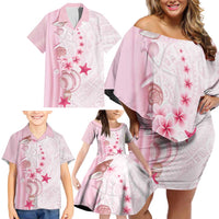 Pink Plumeria Sea Shell Family Matching Off Shoulder Short Dress and Hawaiian Shirt Starfish Polynesian Pattern LT01 - Polynesian Pride