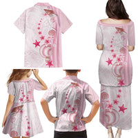 Pink Plumeria Sea Shell Family Matching Puletasi and Hawaiian Shirt Starfish Polynesian Pattern LT01 - Polynesian Pride