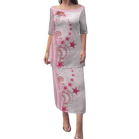 Pink Plumeria Sea Shell Family Matching Puletasi and Hawaiian Shirt Starfish Polynesian Pattern LT01 Mom's Dress Pink - Polynesian Pride