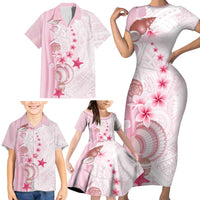 Pink Plumeria Sea Shell Family Matching Short Sleeve Bodycon Dress and Hawaiian Shirt Starfish Polynesian Pattern LT01 - Polynesian Pride