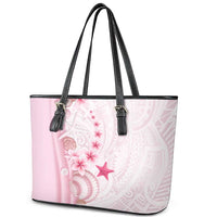 Pink Plumeria Sea Shell Leather Tote Bag Starfish Polynesian Pattern - Polynesian Pride