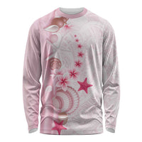 Pink Plumeria Sea Shell Long Sleeve Shirt Starfish Polynesian Pattern - Polynesian Pride