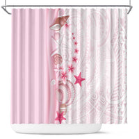 Pink Plumeria Sea Shell Shower Curtain Starfish Polynesian Pattern - Polynesian Pride