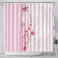 Pink Plumeria Sea Shell Shower Curtain Starfish Polynesian Pattern - Polynesian Pride