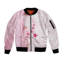 Pink Plumeria Sea Shell Sleeve Zip Bomber Jacket Starfish Polynesian Pattern - Polynesian Pride