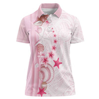Pink Plumeria Sea Shell Women Polo Shirt Starfish Polynesian Pattern - Polynesian Pride
