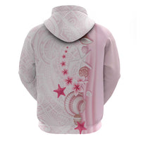 Pink Plumeria Sea Shell Zip Hoodie Starfish Polynesian Pattern - Polynesian Pride