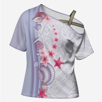 Purple Plumeria Sea Shell Cross Shoulder Shirt Starfish Polynesian Pattern - Polynesian Pride