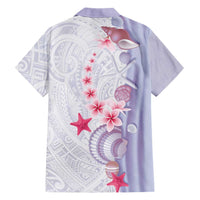 Purple Plumeria Sea Shell Family Matching Long Sleeve Bodycon Dress and Hawaiian Shirt Starfish Polynesian Pattern - Polynesian Pride