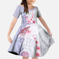 Purple Plumeria Sea Shell Family Matching Off Shoulder Maxi Dress and Hawaiian Shirt Starfish Polynesian Pattern LT01 Daughter's Dress Purple - Polynesian Pride