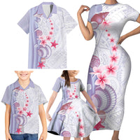 Purple Plumeria Sea Shell Family Matching Short Sleeve Bodycon Dress and Hawaiian Shirt Starfish Polynesian Pattern - Polynesian Pride