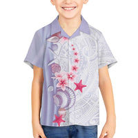 Purple Plumeria Sea Shell Family Matching Short Sleeve Bodycon Dress and Hawaiian Shirt Starfish Polynesian Pattern - Polynesian Pride
