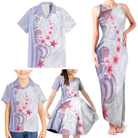 Purple Plumeria Sea Shell Family Matching Tank Maxi Dress and Hawaiian Shirt Starfish Polynesian Pattern LT01 - Polynesian Pride