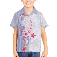 Purple Plumeria Sea Shell Kid Hawaiian Shirt Starfish Polynesian Pattern - Polynesian Pride
