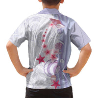 Purple Plumeria Sea Shell Kid Hawaiian Shirt Starfish Polynesian Pattern - Polynesian Pride