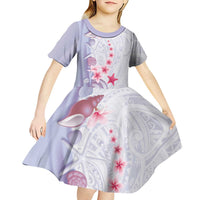Purple Plumeria Sea Shell Kid Short Sleeve Dress Starfish Polynesian Pattern LT01 - Polynesian Pride