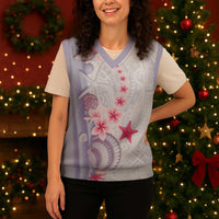 Purple Plumeria Sea Shell Christmas Knitted V-Neck Vest Starfish Polynesian Pattern LT01 - Polynesian Pride