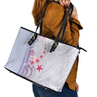 Purple Plumeria Sea Shell Leather Tote Bag Starfish Polynesian Pattern - Polynesian Pride