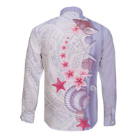 Purple Plumeria Sea Shell Long Sleeve Button Shirt Starfish Polynesian Pattern - Polynesian Pride