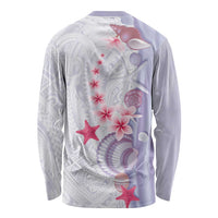 Purple Plumeria Sea Shell Long Sleeve Shirt Starfish Polynesian Pattern - Polynesian Pride