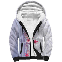 Purple Plumeria Sea Shell Sherpa Hoodie Starfish Polynesian Pattern - Polynesian Pride