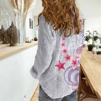 Purple Plumeria Sea Shell Women Casual Shirt Starfish Polynesian Pattern - Polynesian Pride
