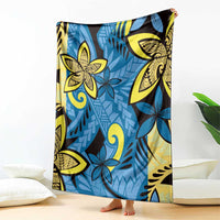 Plumeria Polynesian Pattern Blanket Unique Fantasy Blue Yellow