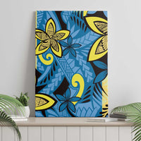 Plumeria Polynesian Pattern Canvas Wall Art Unique Fantasy Blue Yellow