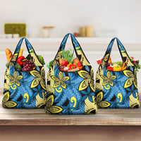 Plumeria Polynesian Pattern Grocery Bag Unique Fantasy Blue Yellow LT01 3-pack One Size Blue - Polynesian Pride