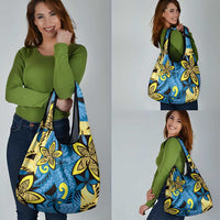 Plumeria Polynesian Pattern Grocery Bag Unique Fantasy Blue Yellow LT01 - Polynesian Pride