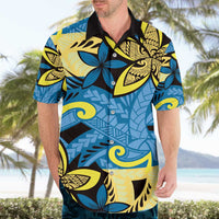 Plumeria Polynesian Pattern Hawaiian Shirt Unique Fantasy Blue Yellow