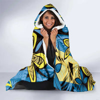 Plumeria Polynesian Pattern Hooded Blanket Unique Fantasy Blue Yellow