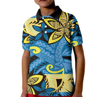 Plumeria Polynesian Pattern Kid Polo Shirt Unique Fantasy Blue Yellow LT01 Kid Blue - Polynesian Pride