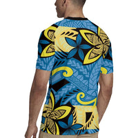 Plumeria Polynesian Pattern Rugby Jersey Unique Fantasy Blue Yellow
