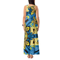 Plumeria Polynesian Pattern Tank Maxi Dress Unique Fantasy Blue Yellow LT01 - Polynesian Pride
