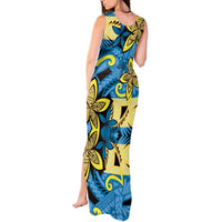Plumeria Polynesian Pattern Tank Maxi Dress Unique Fantasy Blue Yellow LT01 - Polynesian Pride
