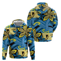 Plumeria Polynesian Pattern Zip Hoodie Unique Fantasy Blue Yellow