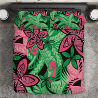 Plumeria Polynesian Pattern Bedding Set Unique Fantasy Green Pink