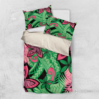 Plumeria Polynesian Pattern Bedding Set Unique Fantasy Green Pink