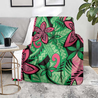 Plumeria Polynesian Pattern Blanket Unique Fantasy Green Pink