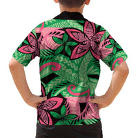 Plumeria Polynesian Pattern Family Matching Long Sleeve Bodycon Dress and Hawaiian Shirt Unique Fantasy Green Pink