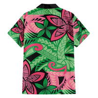Plumeria Polynesian Pattern Family Matching Off Shoulder Short Dress and Hawaiian Shirt Unique Fantasy Green Pink