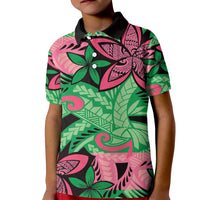 Plumeria Polynesian Pattern Kid Polo Shirt Unique Fantasy Green Pink LT01 Kid Green - Polynesian Pride