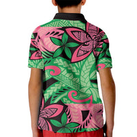 Plumeria Polynesian Pattern Kid Polo Shirt Unique Fantasy Green Pink LT01 - Polynesian Pride
