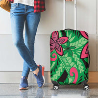 Plumeria Polynesian Pattern Luggage Cover Unique Fantasy Green Pink