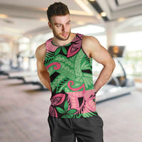 Plumeria Polynesian Pattern Men Tank Top Unique Fantasy Green Pink