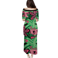 Plumeria Polynesian Pattern Puletasi Unique Fantasy Green Pink