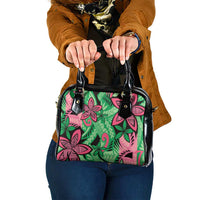 Plumeria Polynesian Pattern Shoulder Handbag Unique Fantasy Green Pink LT01 One Size Green - Polynesian Pride