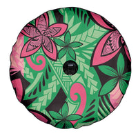 Plumeria Polynesian Pattern Spare Tire Cover Unique Fantasy Green Pink